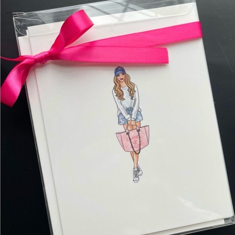 Fashion Illustration Greeting Cards set of Ten with Pink Ribbon